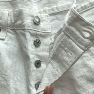501 Levi high waisted white button fly shorts